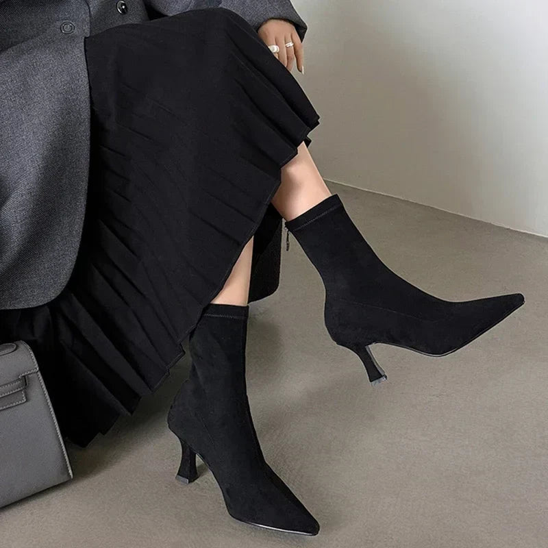 Valy Suede Pointed-Toe Boots with Stiletto Heel