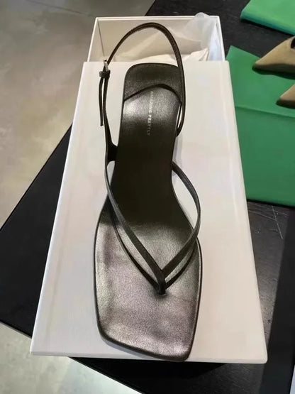 Retro Square Toe Clip Toe Sandals