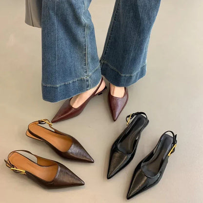 Pointed-Toe Low Heel Sandals