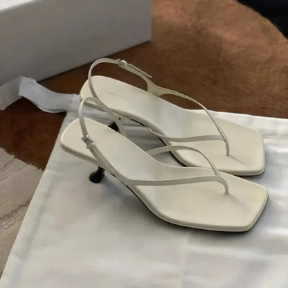 Retro Square Toe Clip Toe Sandals