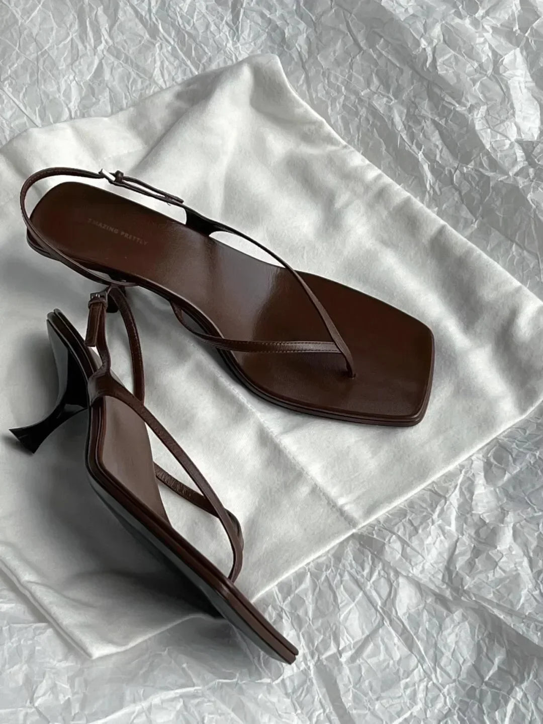 Retro Square Toe Clip Toe Sandals