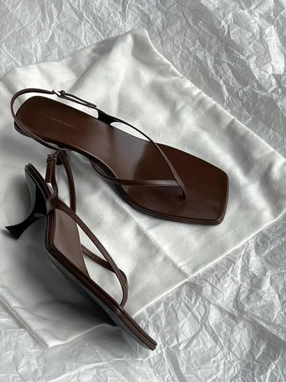 Retro Square Toe Clip Toe Sandals