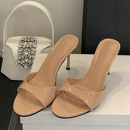 Wine Red Patent Mules with Thin Heel