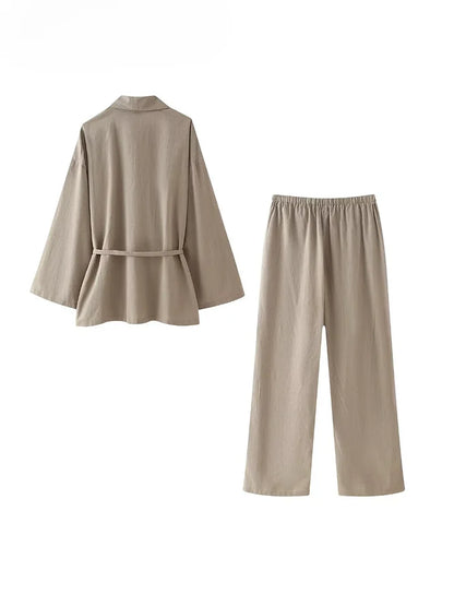 Cardigan and Wide-Leg Trouser Set