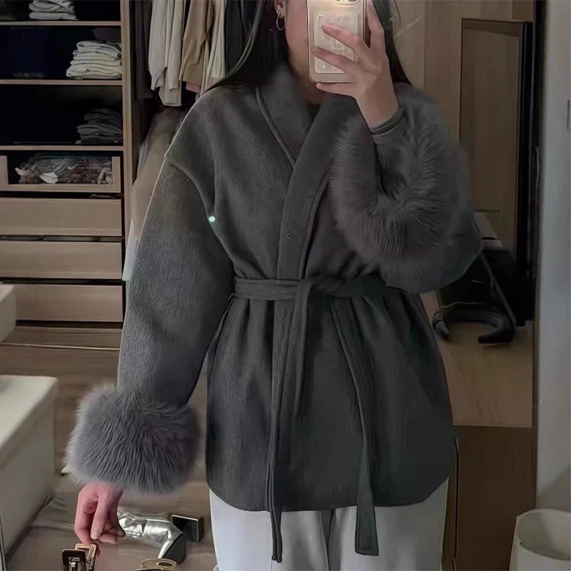 Lapi - Coat with Faux Fur Trim