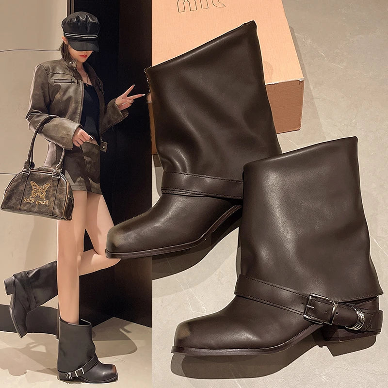 Mimmi Square-Toe Leather Boots