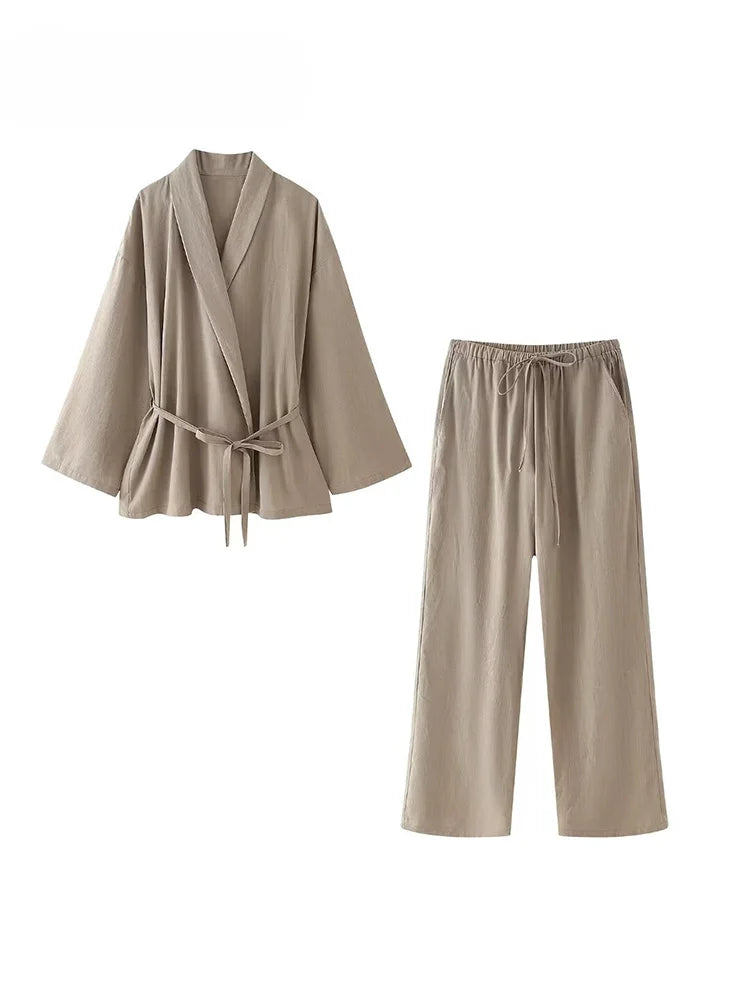 Cardigan and Wide-Leg Trouser Set