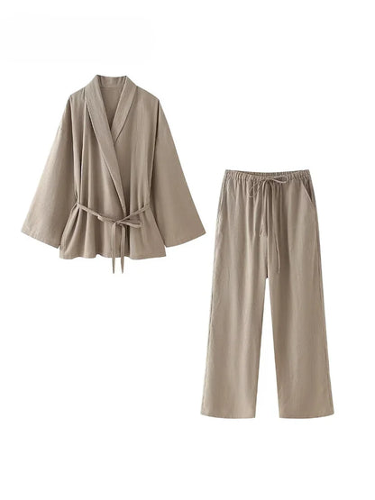 Cardigan and Wide-Leg Trouser Set