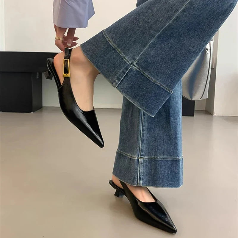 Pointed-Toe Low Heel Sandals