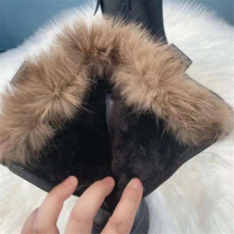 Platform Ankle Boot in Leather and Faux Fur