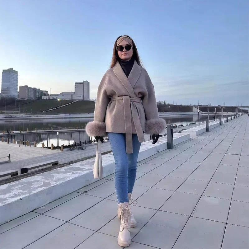 Lapi - Coat with Faux Fur Trim