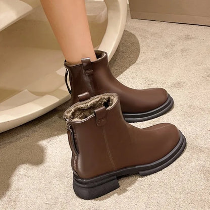 Leather Ankle Boot with Faux Fur Lining