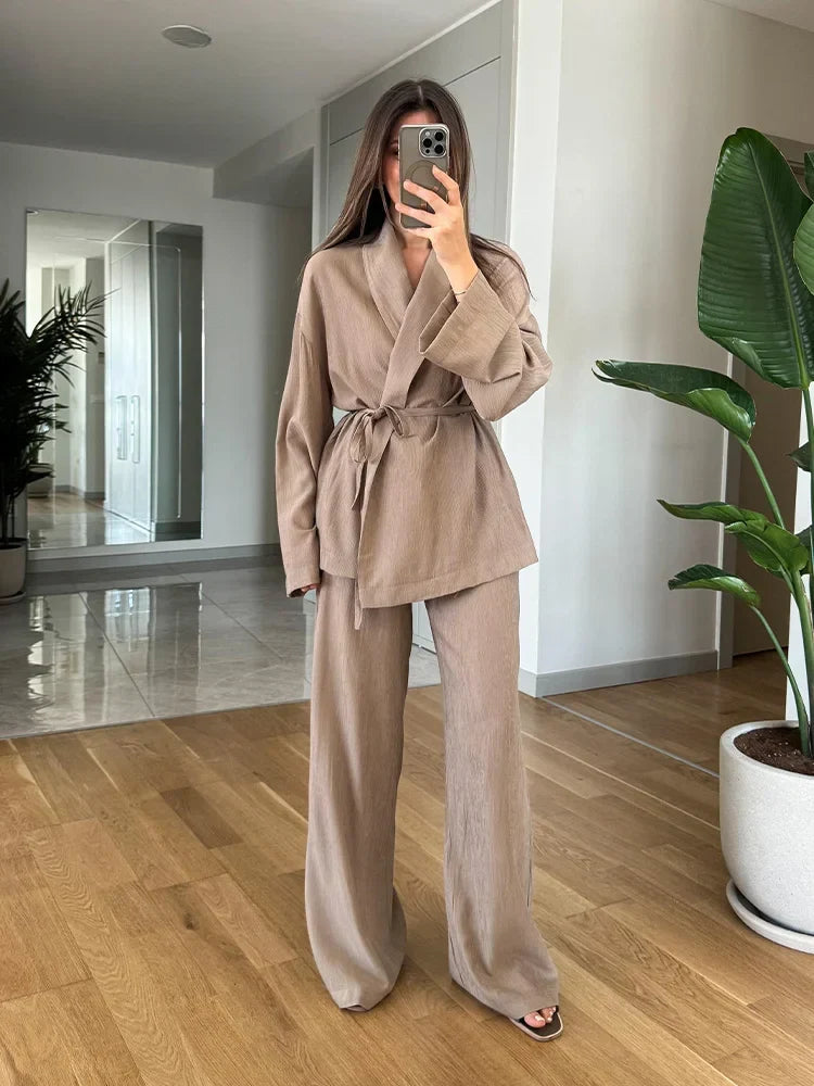 Cardigan and Wide-Leg Trouser Set
