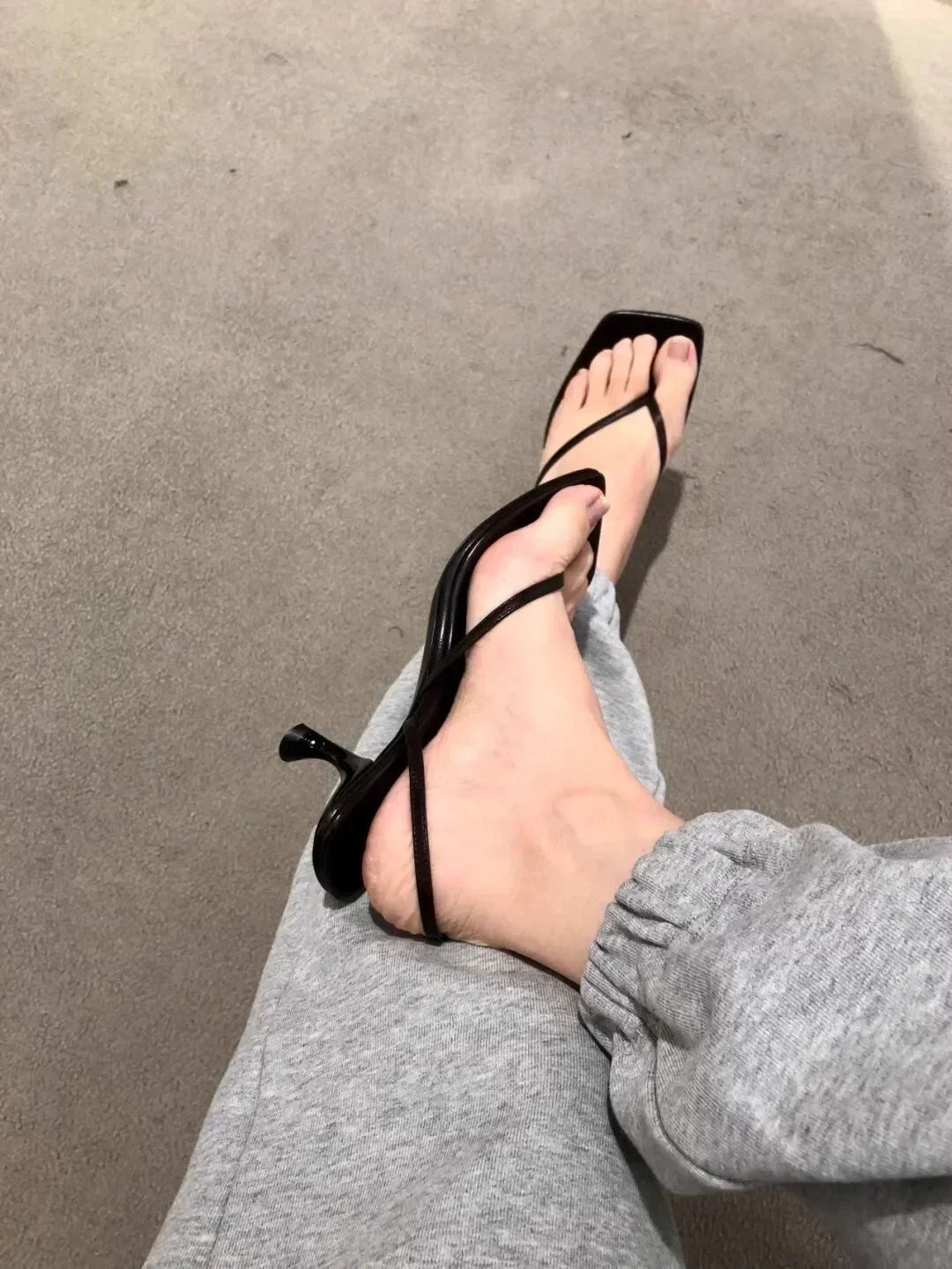 Retro Square Toe Clip Toe Sandals