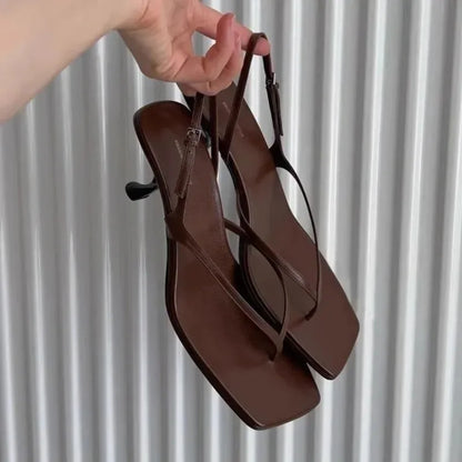 Retro Square Toe Clip Toe Sandals