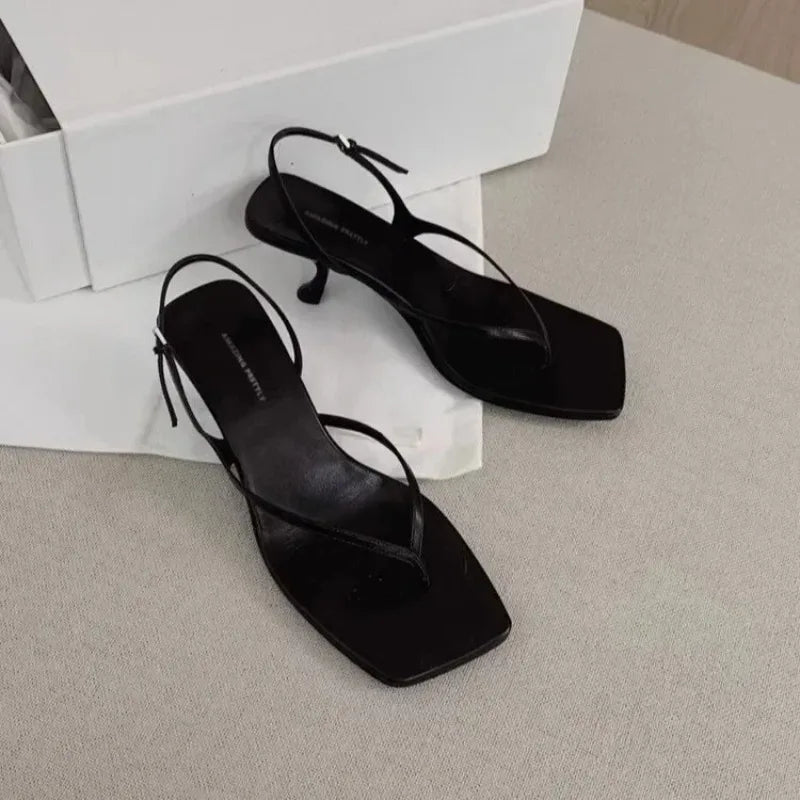 Retro Square Toe Clip Toe Sandals