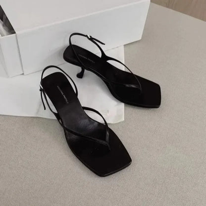 Retro Square Toe Clip Toe Sandals