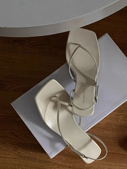 Retro Square Toe Clip Toe Sandals