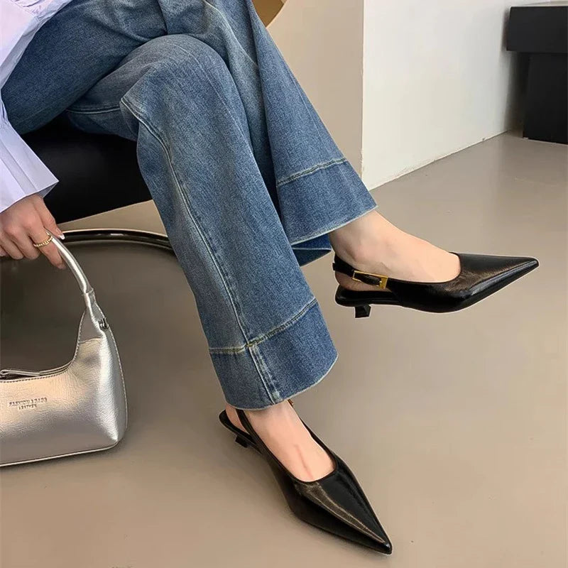 Pointed-Toe Low Heel Sandals