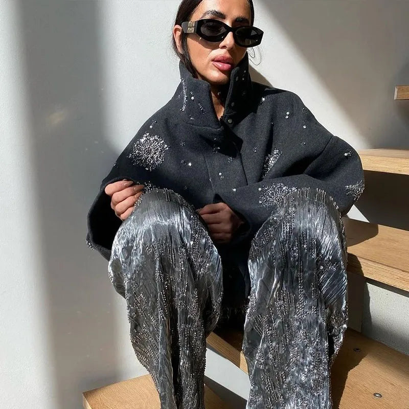 Embroidered Wool-Blend Coat