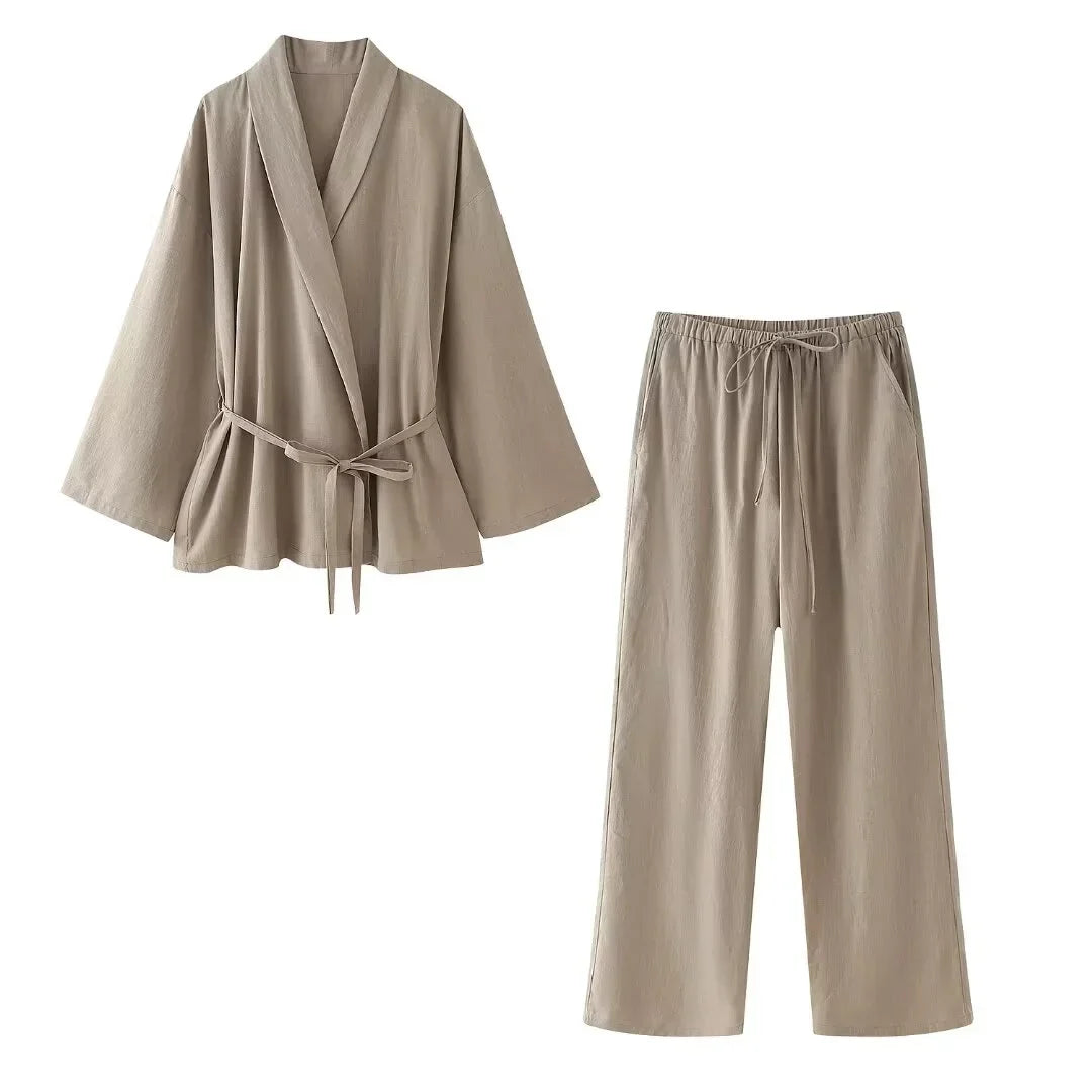 Cardigan and Wide-Leg Trouser Set