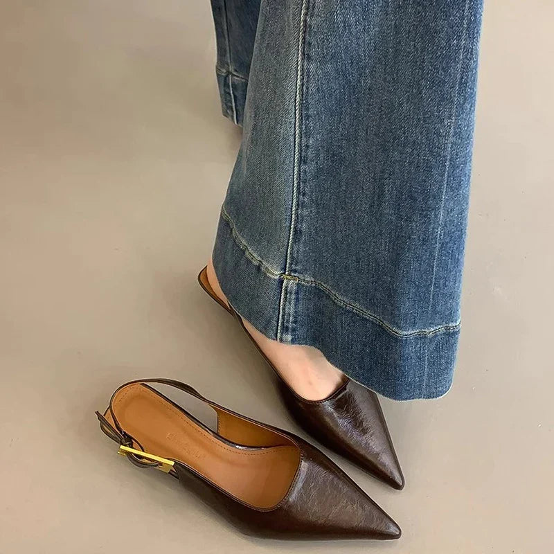 Pointed-Toe Low Heel Sandals