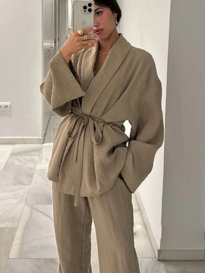Cardigan and Wide-Leg Trouser Set