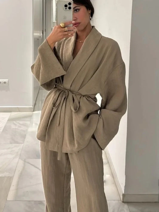 Cardigan and Wide-Leg Trouser Set