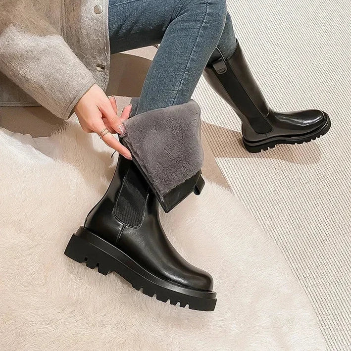 Tall Leather Boots with Faux Fur Lining