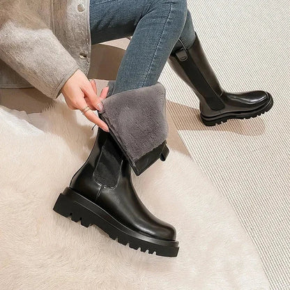 Tall Leather Boots with Faux Fur Lining