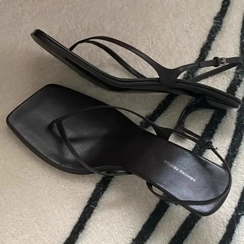 Retro Square Toe Clip Toe Sandals