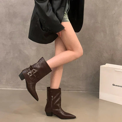 Ludi Buckled Leather Ankle Boot