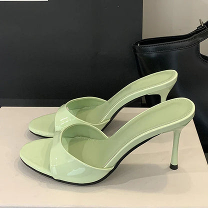 Wine Red Patent Mules with Thin Heel