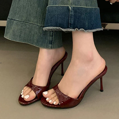 Wine Red Patent Mules with Thin Heel