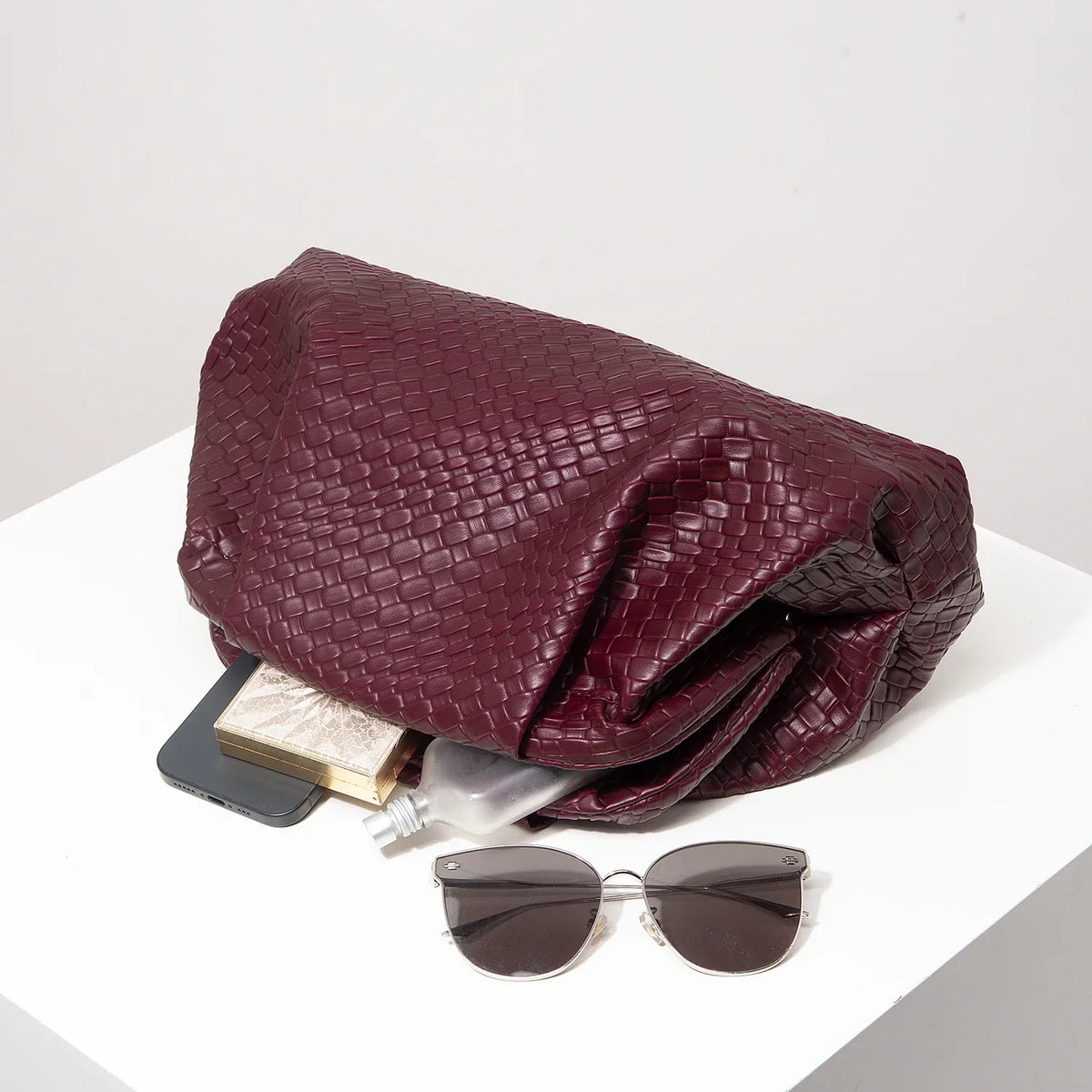 Burgundy Woven Clutch Bag