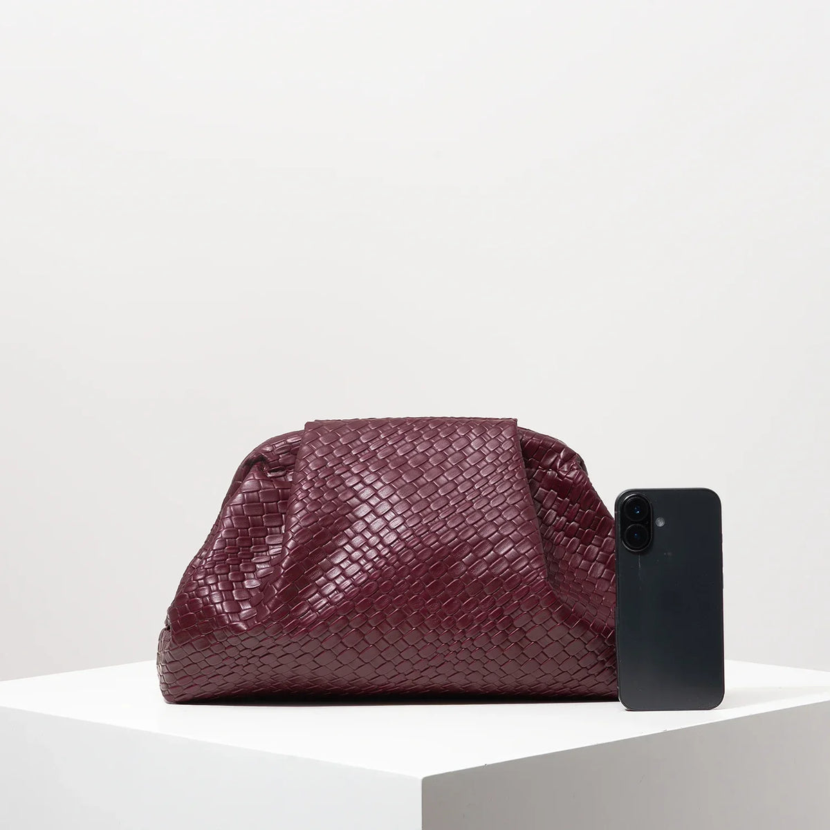 Burgundy Woven Clutch Bag