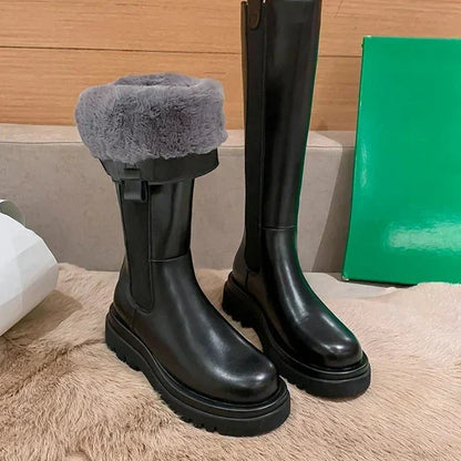 Tall Leather Boots with Faux Fur Lining