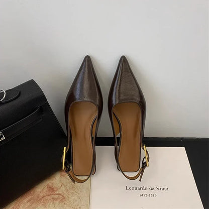 Pointed-Toe Low Heel Sandals