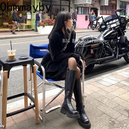 Tall Leather Boots with Faux Fur Lining
