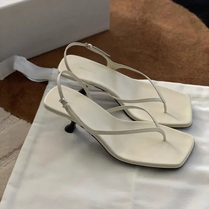 Retro Square Toe Clip Toe Sandals