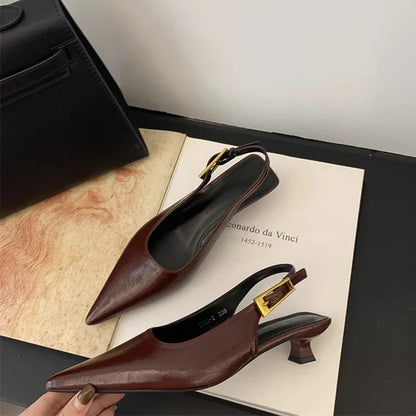 Pointed-Toe Low Heel Sandals