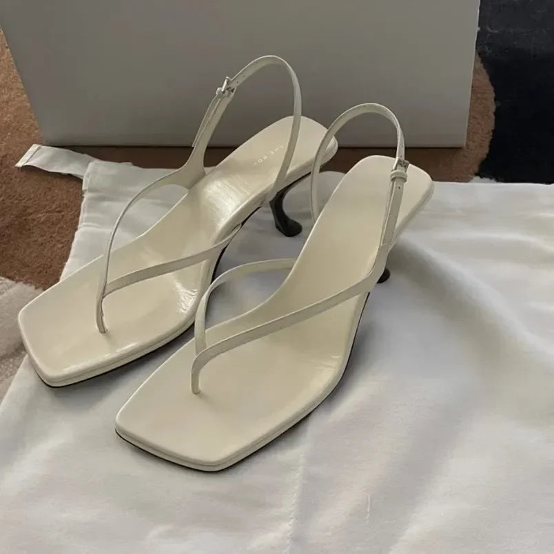 Retro Square Toe Clip Toe Sandals