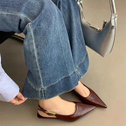 Pointed-Toe Low Heel Sandals