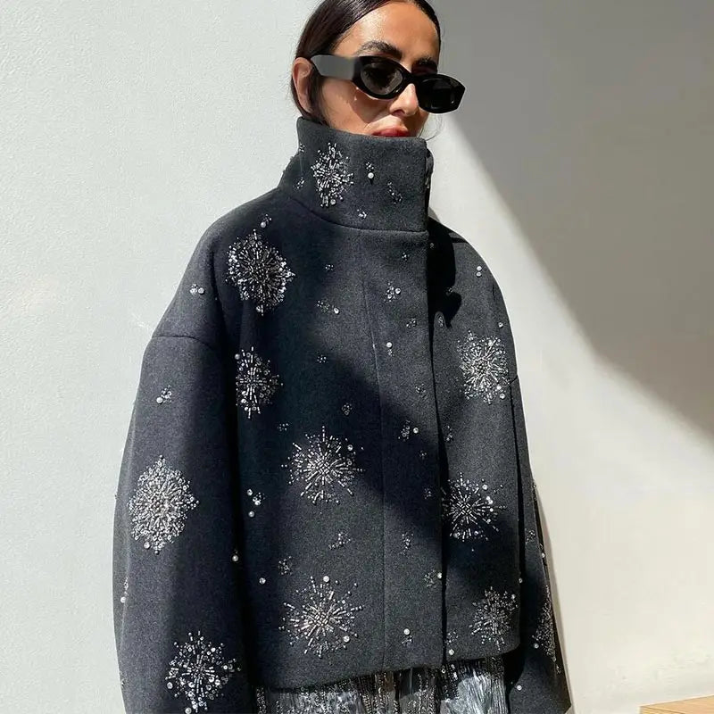 Embroidered Wool-Blend Coat