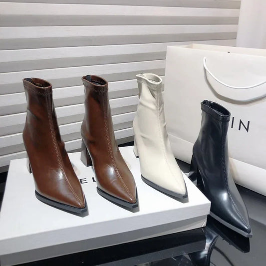 Fiamma Pointed-Toe Leather Boots with Heel
